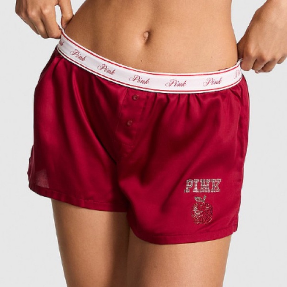 🍎VS Pink ✨bling✨ silky sleep boxy shorts sz XL, XXL NWT